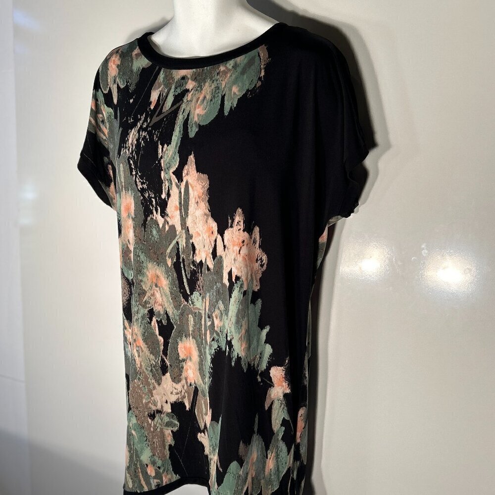 Dana Buchman SZXL Black Abstract Print Pullover Dress Comfy Office Travel Staple